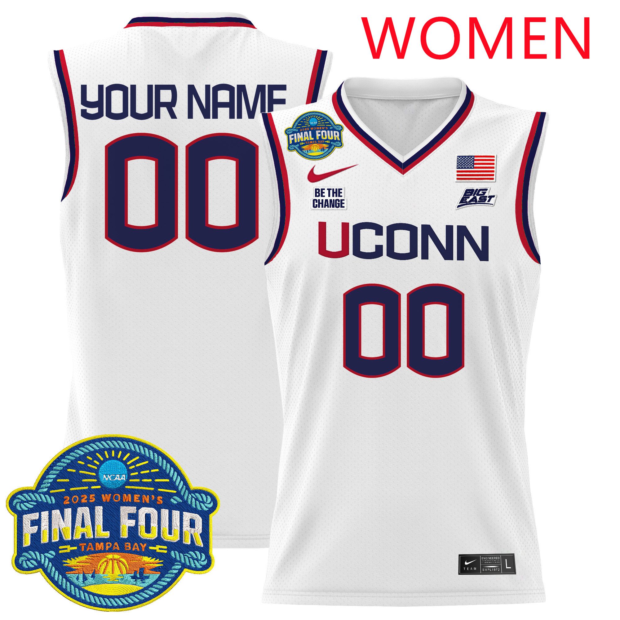 Women UConn Huskies White Nike 2025 Big Eat Final Four Patch Lightweight Basketball Custom NCAA Jersey->customized ncaa jersey->Custom Jersey